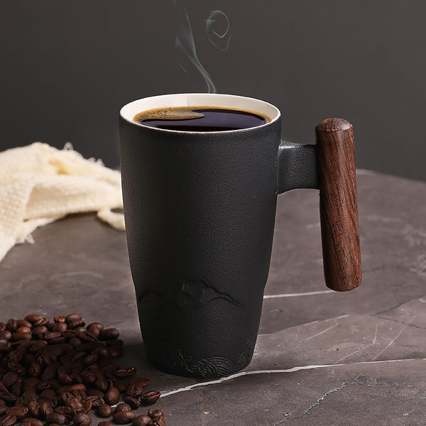 Ceramic Mug Wooden Handle, Drinkware Coffee Mug Japanese